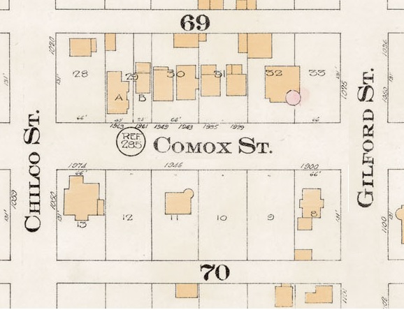 1900 Block Comox Street - Detail from Goad’s Atlas of the city of Vancouver – 1912 – Vol 1 – Plate 8 – Barclay Street to English Bay and Cardero Street to Stanley Park