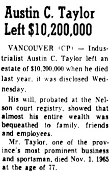 Nanaimo Daily News, November 17, 1966, page 1, column 6.